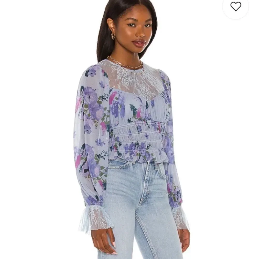 Free People Daphne Blouse in Silver Blue Combo NWT Sz S